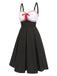 [Vorverkauf] Grau 1950er Spitze Tupfen Bogen Spaghetti Träger Kleid