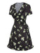 [Vorverkauf] Schwarz 1950er Lilie Rüsche V-Ausschnitt Wickeln Kleid