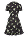 [Vorverkauf] Schwarz 1950er Lilie Rüsche V-Ausschnitt Wickeln Kleid