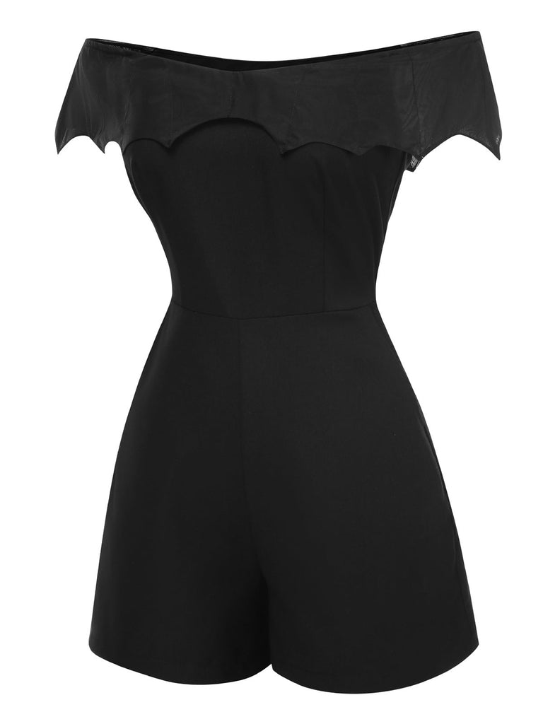 [Vorverkauf] Schwarz 1950er Gothic Schläger Schulterfrei Netz Romper