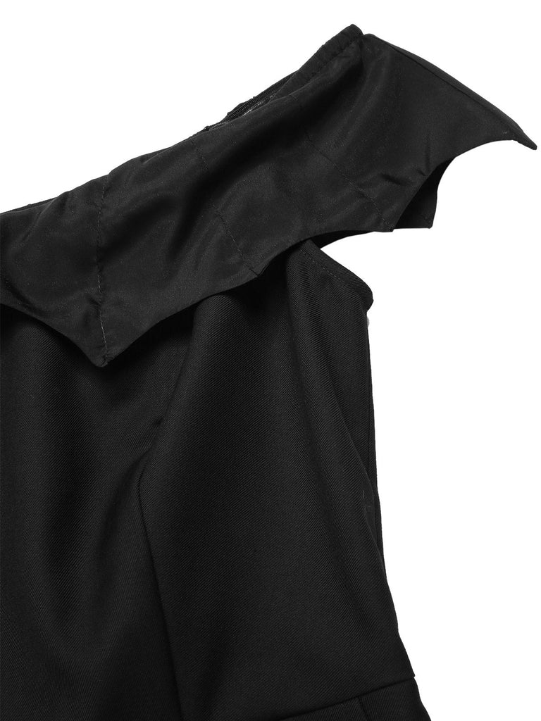 [Vorverkauf] Schwarz 1950er Gothic Schläger Schulterfrei Netz Romper
