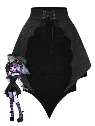 Schwarz 1950er Gothic Schläger Jacquard Cover-Up