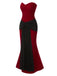 [Vorverkauf] 2PCS Rot & Schwarz 1930er Samt Bandeau Fischschwanz Kleid & Cape