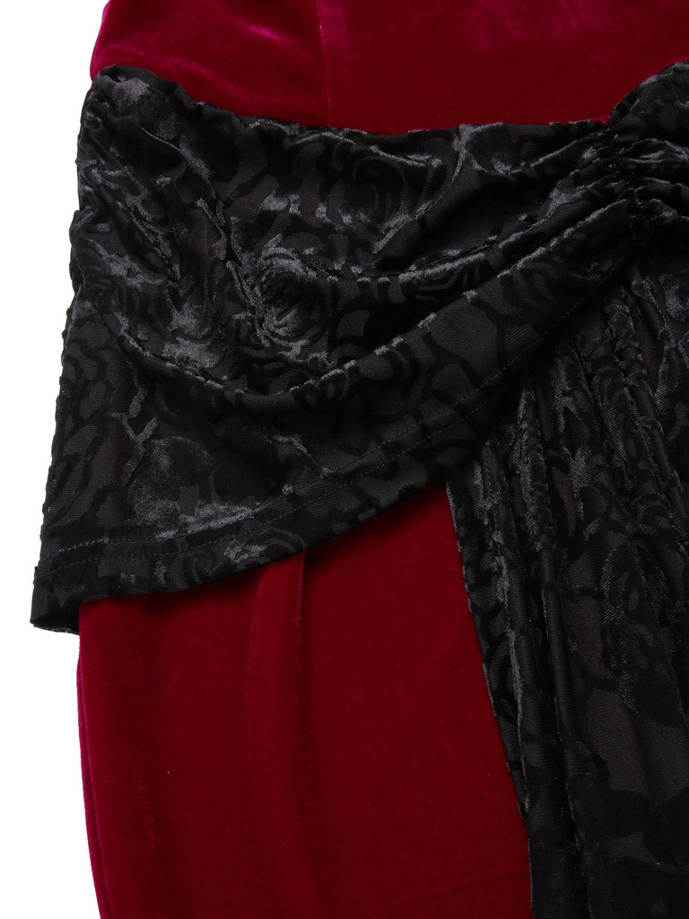 [Vorverkauf] Rot 1930er Samt Bandeau Fischschwanz Maxi Kleid