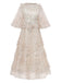 Beige 1930er Blumen Stickerei Illusion Netz Rüschen Kleid