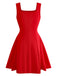 1950er Solide Quadratischer Hals Breiter Gurt Gerüschtes Kleid