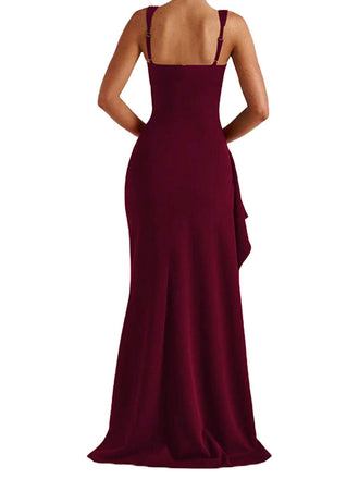 1930er Solide Hoher Split Quadratischer Hals Enges Kleid