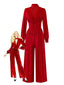 1950er Solide Schlüsselloch Hoher Hals Samt Jumpsuit