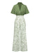 2PCS 1930er Dolman-Ärmel Revers Bluse & Blumen Hosen
