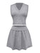 2PCS Grau 1960er Stricken V-Ausschnitt Top & Rock