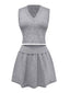 2PCS Grau 1960er Stricken V-Ausschnitt Top & Rock