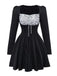 Schwarz 1950er Leopard Vertikal Streifen Taille Kleid
