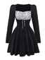 Schwarz 1950er Leopard Vertikal Streifen Taille Kleid