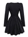 Schwarz 1950er Leopard Vertikal Streifen Taille Kleid