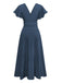 1940er Solide Ausgestellte Ärmel Tief V-Ausschnitt Gürtel Kleid