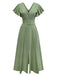 1940er Solide Ausgestellte Ärmel Tief V-Ausschnitt Gürtel Kleid