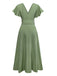 1940er Solide Ausgestellte Ärmel Tief V-Ausschnitt Gürtel Kleid