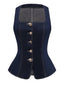 Blau 1950er Quadratischer Hals Tasteed Denim Weste