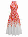 Rot 1940er Blumen Rundhals Halter Kleid