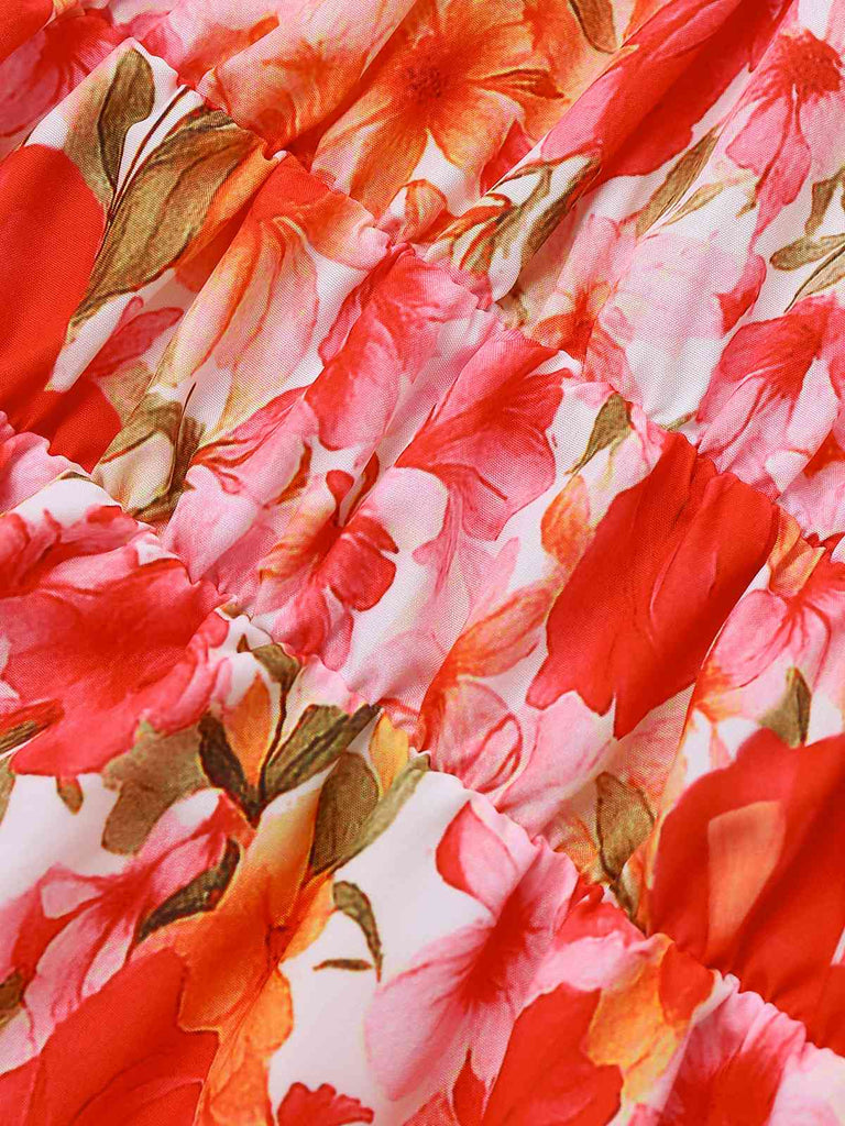 Rot 1940er Blumen Rundhals Halter Kleid