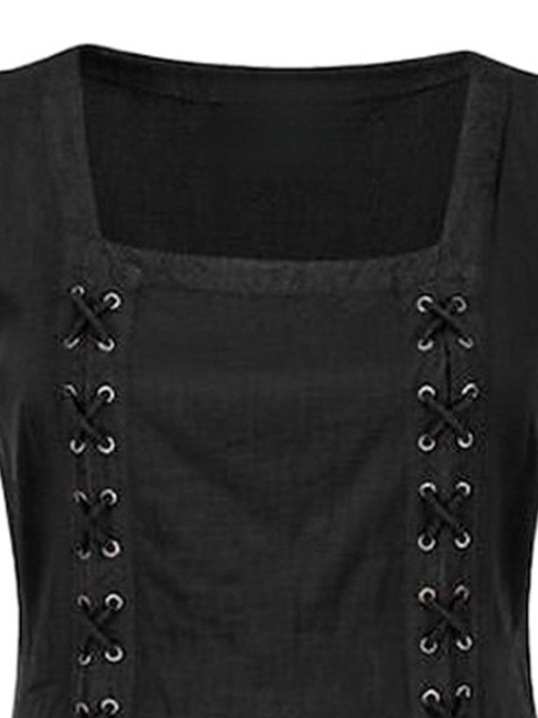 Schwarz 1940er Mittelalterlich Renaissance Ärmellos Schlitz Kleid
