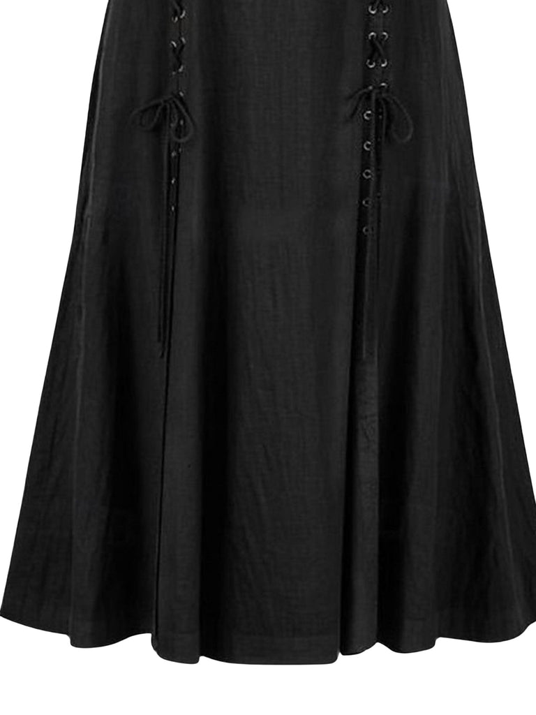 Schwarz 1940er Mittelalterlich Renaissance Ärmellos Schlitz Kleid