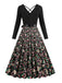 Schwarz 1950er Weihnachten Drucken V-Ausschnitt Kreuzen Kleid