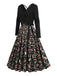 Schwarz 1950er Weihnachten Drucken V-Ausschnitt Kreuzen Kleid