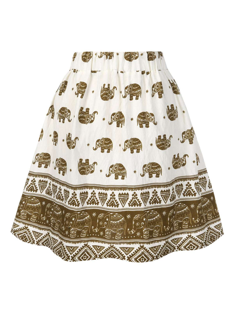 [Vorverkauf] 2PCS 1940er Besticktes Bluse & Elefant Drucken Rock
