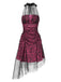 [Vorverkauf] Rosa 1970er Zebra Halter Netz Party Kleid