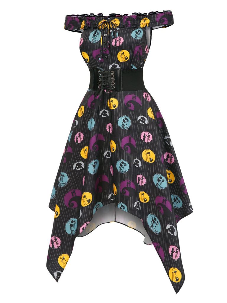 [Vorverkauf] Schwarz 1950er Schulterfrei Unregelmäßiger Saum Jack & Sally Kleid