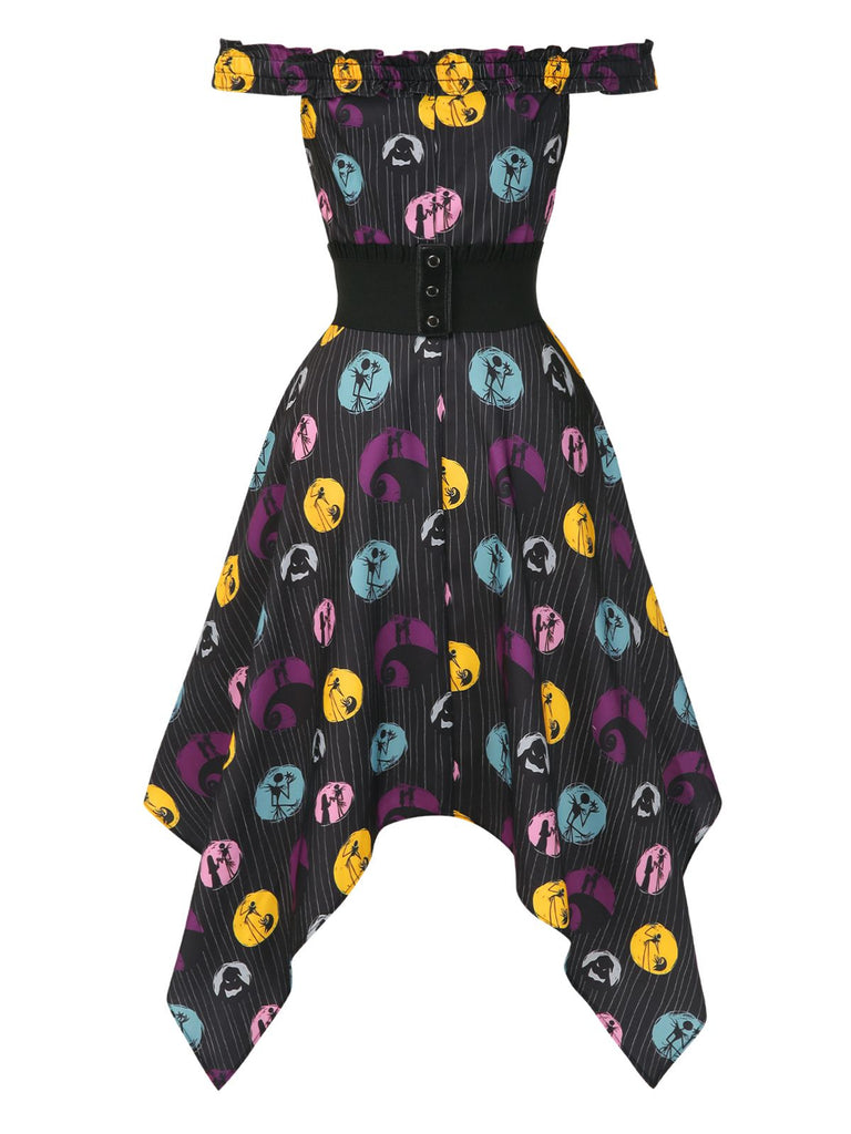 [Vorverkauf] Schwarz 1950er Schulterfrei Unregelmäßiger Saum Jack & Sally Kleid