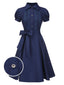 [Vorverkauf] Dunkelblau 1940er Bogen Spitze Gürtel Kleid