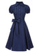 [Vorverkauf] Dunkelblau 1940er Bogen Spitze Gürtel Kleid