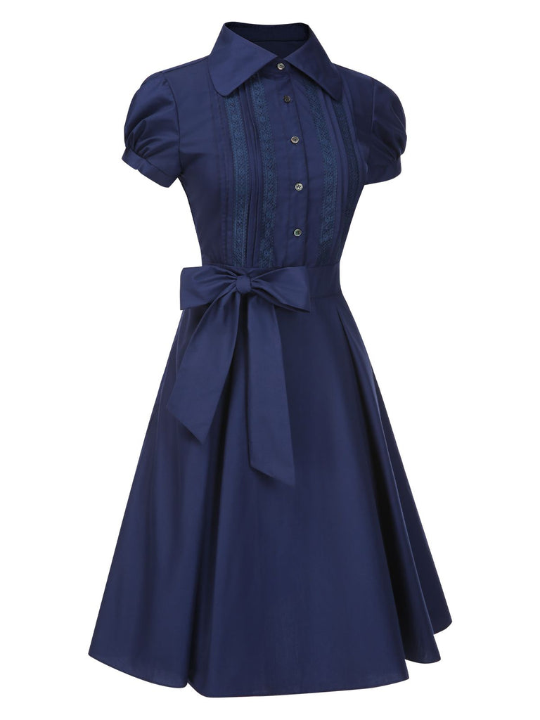 [Vorverkauf] Dunkelblau 1940er Bogen Spitze Gürtel Kleid
