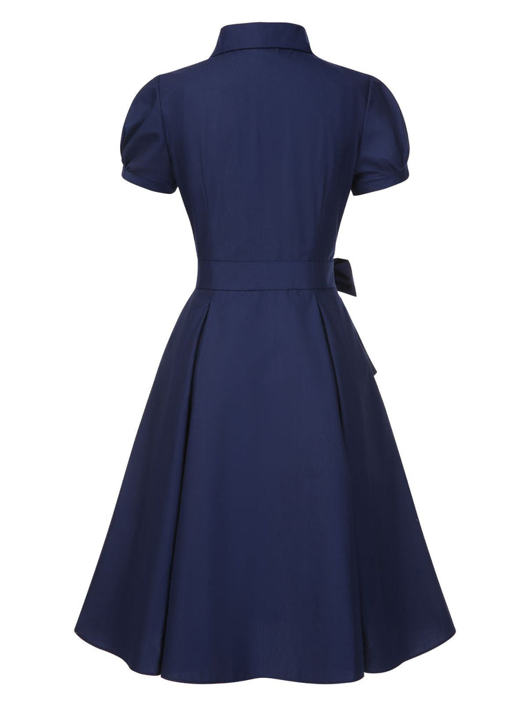 [Vorverkauf] Dunkelblau 1940er Bogen Spitze Gürtel Kleid