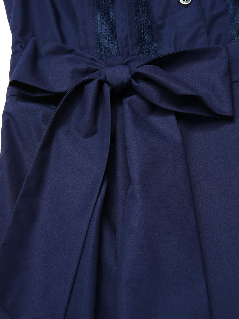 [Vorverkauf] Dunkelblau 1940er Bogen Spitze Gürtel Kleid