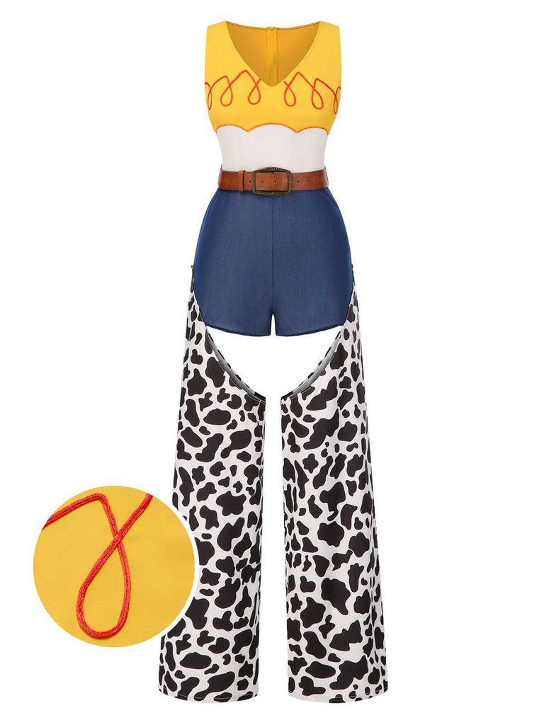 [Vorverkauf] 1980er V-Ausschnitt Cowgirl Cut-Out Gürtel Jumpsuit