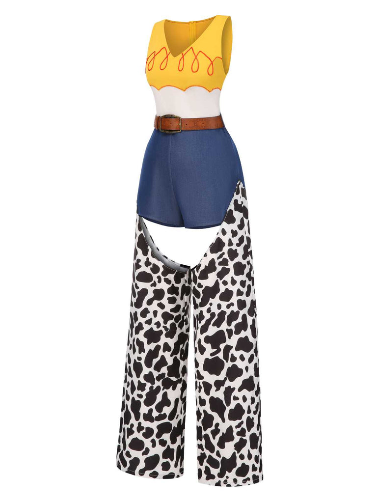 [Vorverkauf] 1980er V-Ausschnitt Cowgirl Cut-Out Gürtel Jumpsuit