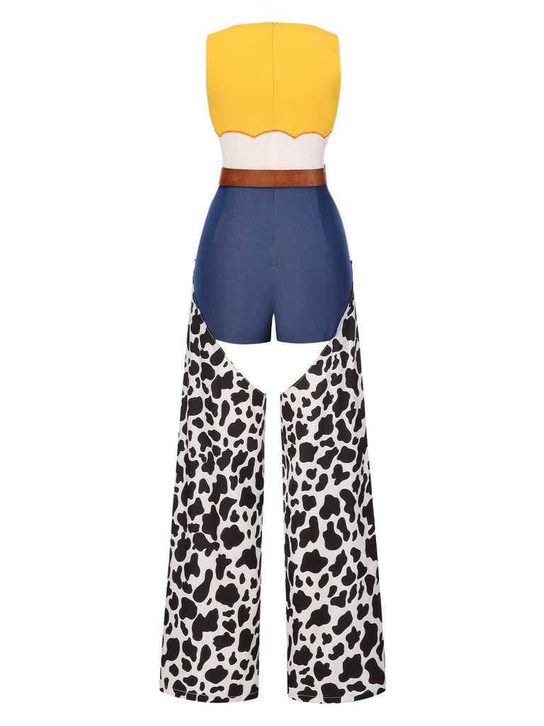 [Vorverkauf] 1980er V-Ausschnitt Cowgirl Cut-Out Gürtel Jumpsuit