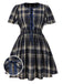 [Vorverkauf] [Übergröße] Blau 1940er Plaid Tie-Front Kleid