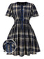 [Vorverkauf] [Übergröße] Blau 1940er Plaid Tie-Front Kleid