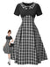 [Vorverkauf] Schwarz 1950er Revers Plissiertes Plaid Patchwork Kleid