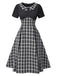 [Vorverkauf] Schwarz 1950er Revers Plissiertes Plaid Patchwork Kleid