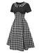 [Vorverkauf] Schwarz 1950er Revers Plissiertes Plaid Patchwork Kleid