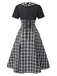 [Vorverkauf] Schwarz 1950er Revers Plissiertes Plaid Patchwork Kleid