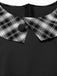 [Vorverkauf] Schwarz 1950er Revers Plissiertes Plaid Patchwork Kleid