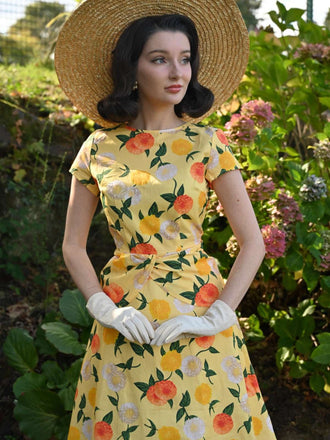 Gelb 1950er Hortensie Blumen Gerüschtes Kleid