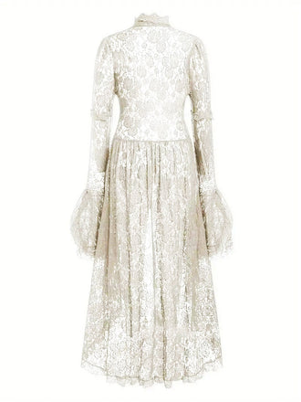Weiß 1980er Gigot-Ärmel Viktorianisch Spitze Kleid