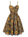 [Vorverkauf] 1950er Slip Leopard Sonnenblume Schmetterlinge Spitze Kleid